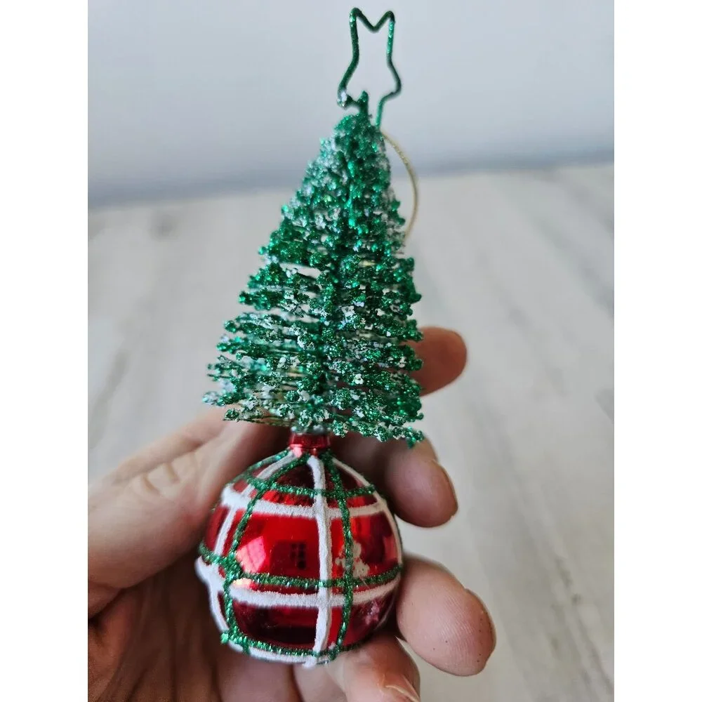 Roman Glitter tree ball ornament unique Xmas sparkle red green plaid striped sta